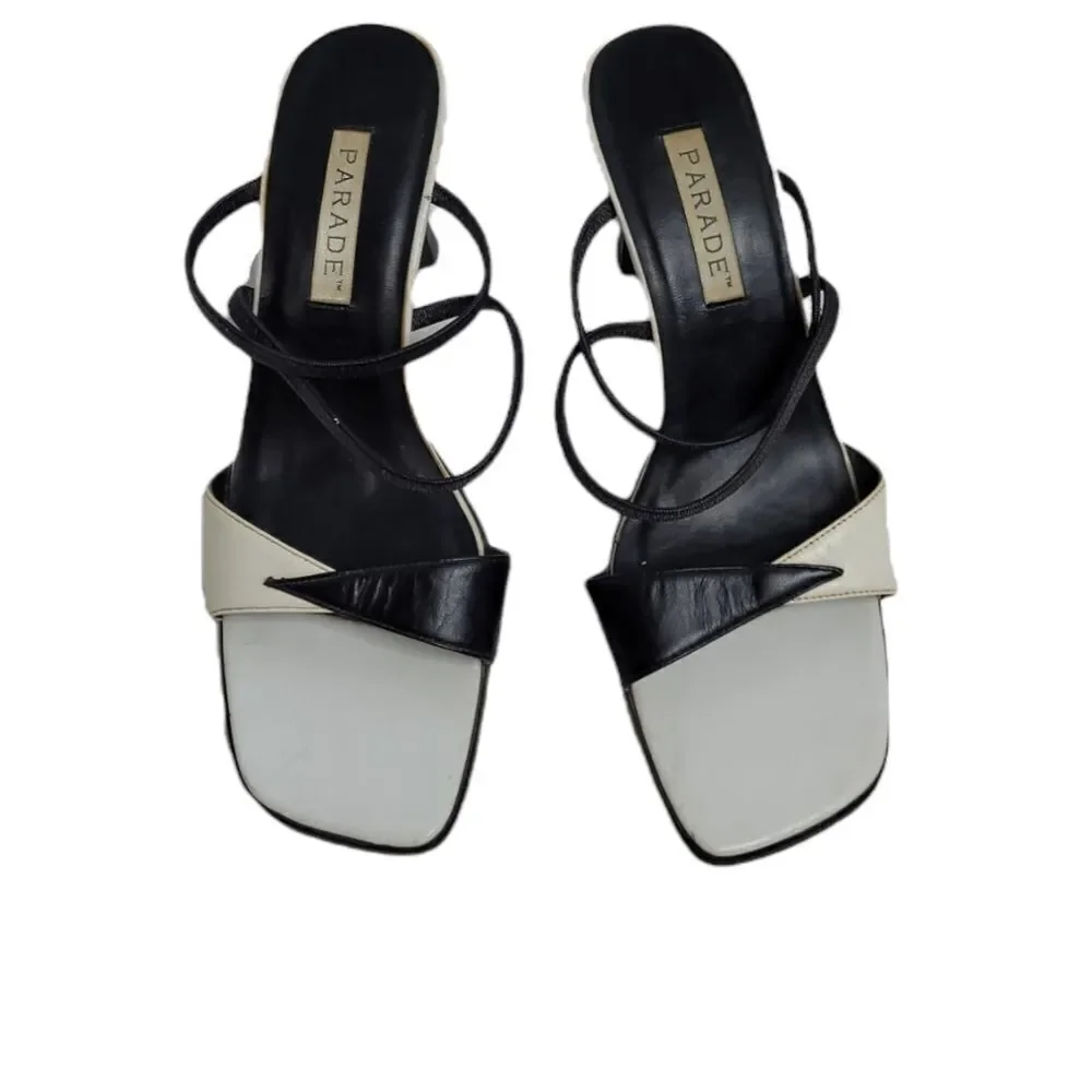 VINTAGE 90s‎ heels two tone leather sling back square toe sandal 8.5
